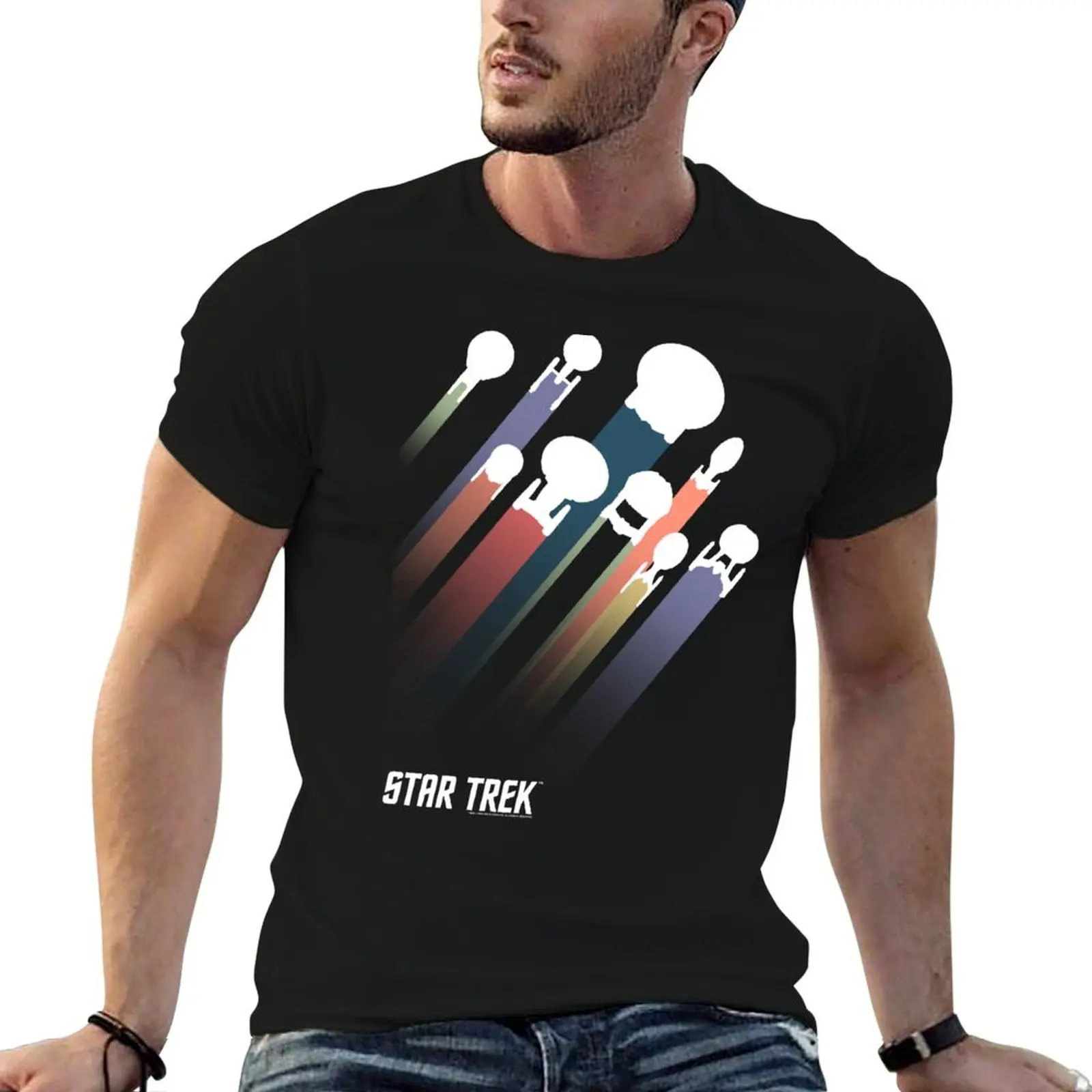 

Star Spaceships for T-Shirt Trek t man graphic United vintage Rainbow shirts Federation fit Pastel man t slim for shirts