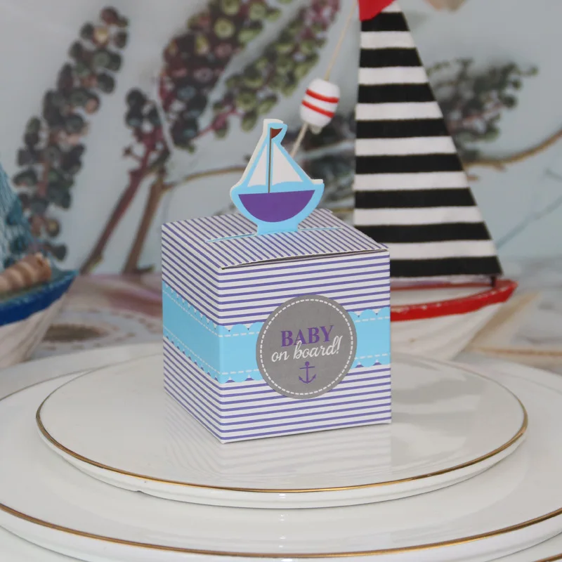 

50Pcs Baby souvenirs box of Little Elephant Paper candy Box for Bridal gift box and wedding decoration sailboat box