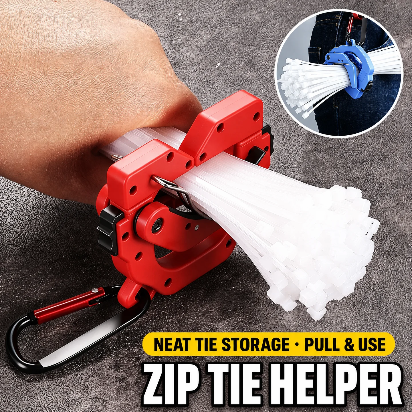 Cable Ties Portable Zip Tie Holder Portable One-Press Quick Release Belt Clip with Carabiner Tool Pouch Accessories