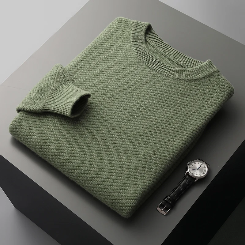 Autumn Winter New 100%Wool Cashmere Sweater Men Thick Pullover Sweater O-Neck Loose Casual Tops  Knit Bottoming Shirt