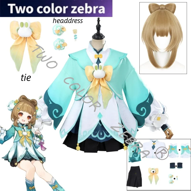 

AnimeGenshin Impact Yaoyao Lantern Rite Cosplay Costume Green Cute Lolita Dress Wig Full Set Listen To Rain and Bamboo Unifrom