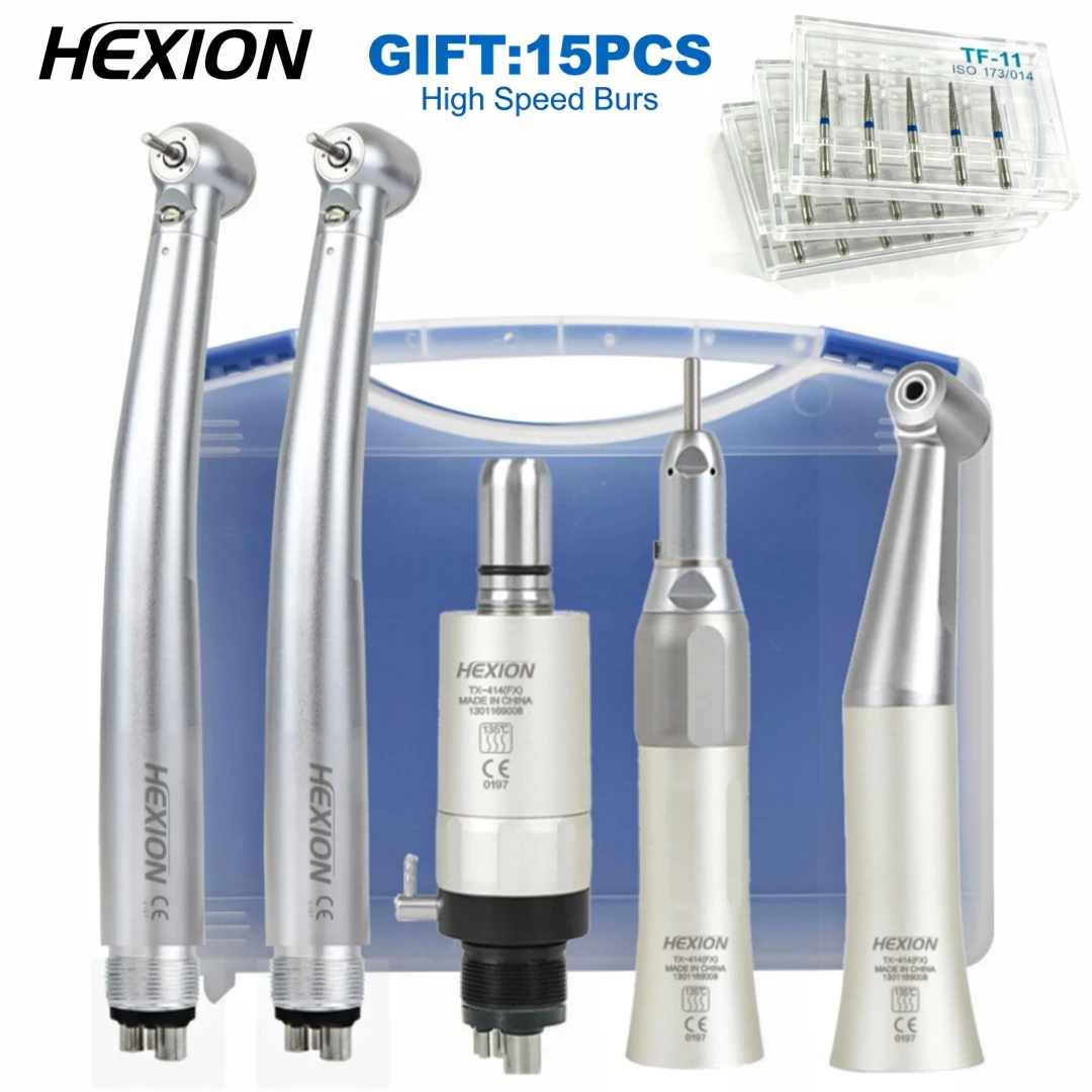 HEXION 5-teiliges Dental-Handstück-Set für hohe/niedrige Drehzahlen – LED-Schattenloses E-Generator & 3-Wassersprühfunktion – 2/4-Loch Gerade/Winkeleinsatz Luftmotor – Detail 1