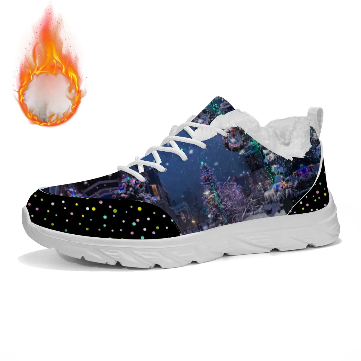 

Winter Christmas Snow Scene Colorful Furry Sports Shoes Trendy Versatile Fashionable Casual Sneakers Breathable Women Shoes