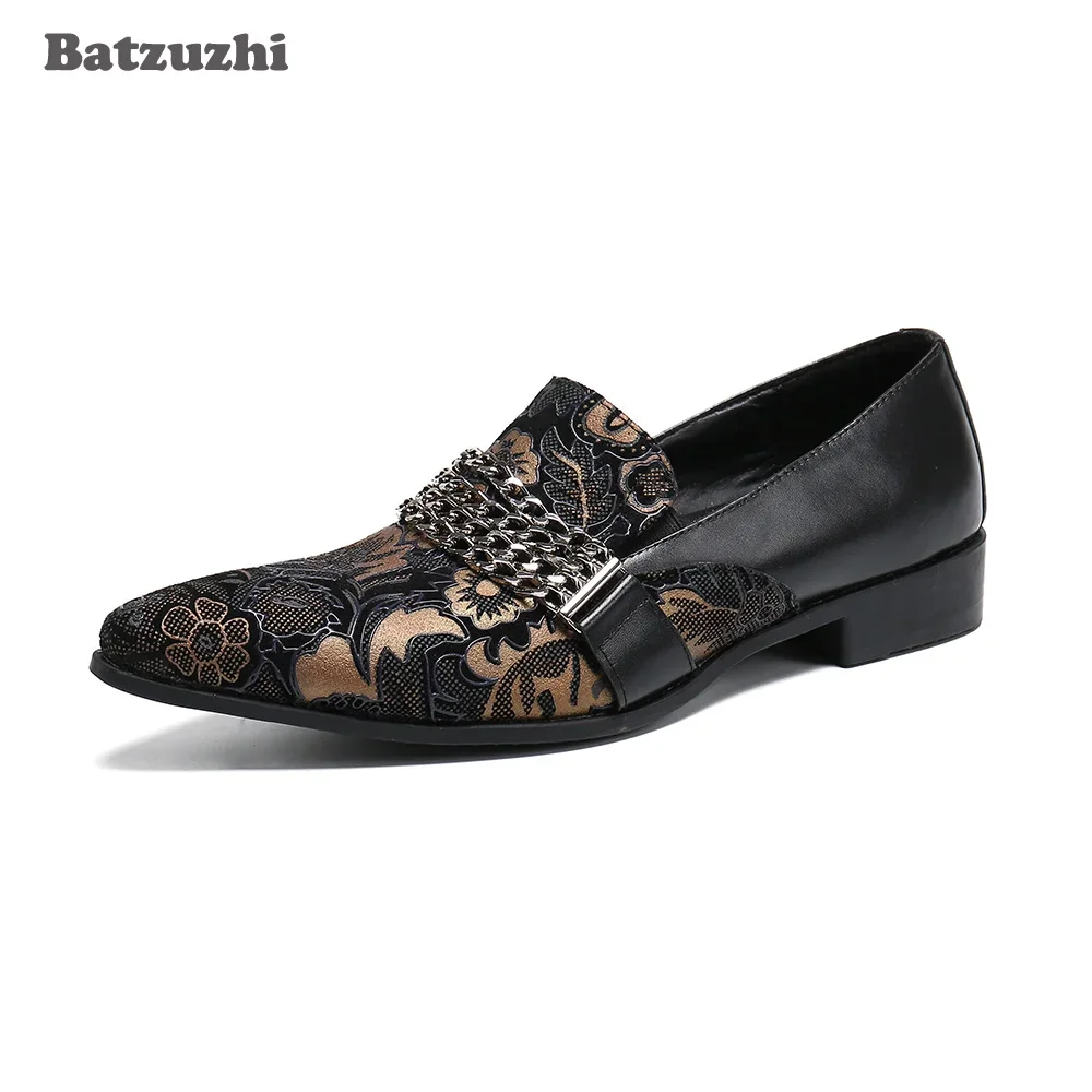 Batzuzhi New Fashion Men's Shoes Pointed Toe Black Flower Print Leather Dress Shoes Men Formal Business Leather Shoes Oxfords