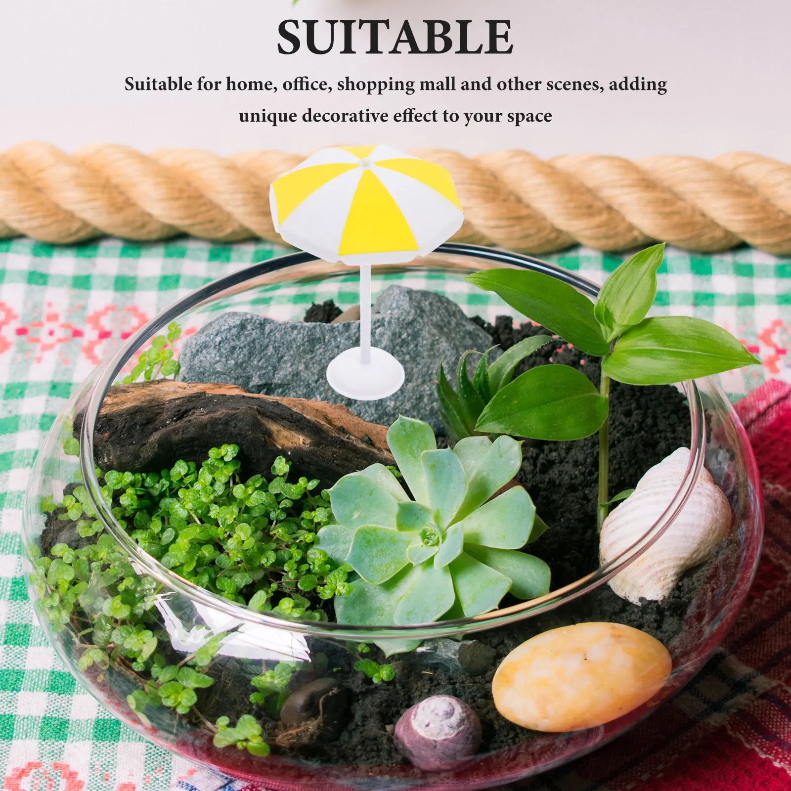 

6Pcs Miniature Beach Umbrella Set for Dollhouse Bonsai Terrarium Aquarium Decor Mini Sun Parasol Ornament Home Office Party