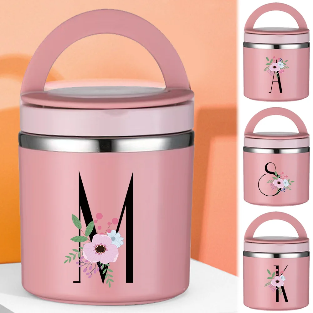 Thermal Jar Insulated Soup Cup Flower and Black Letter Series Children Worker Lunch Box Portable Camping Picnic Bento Lunch Box