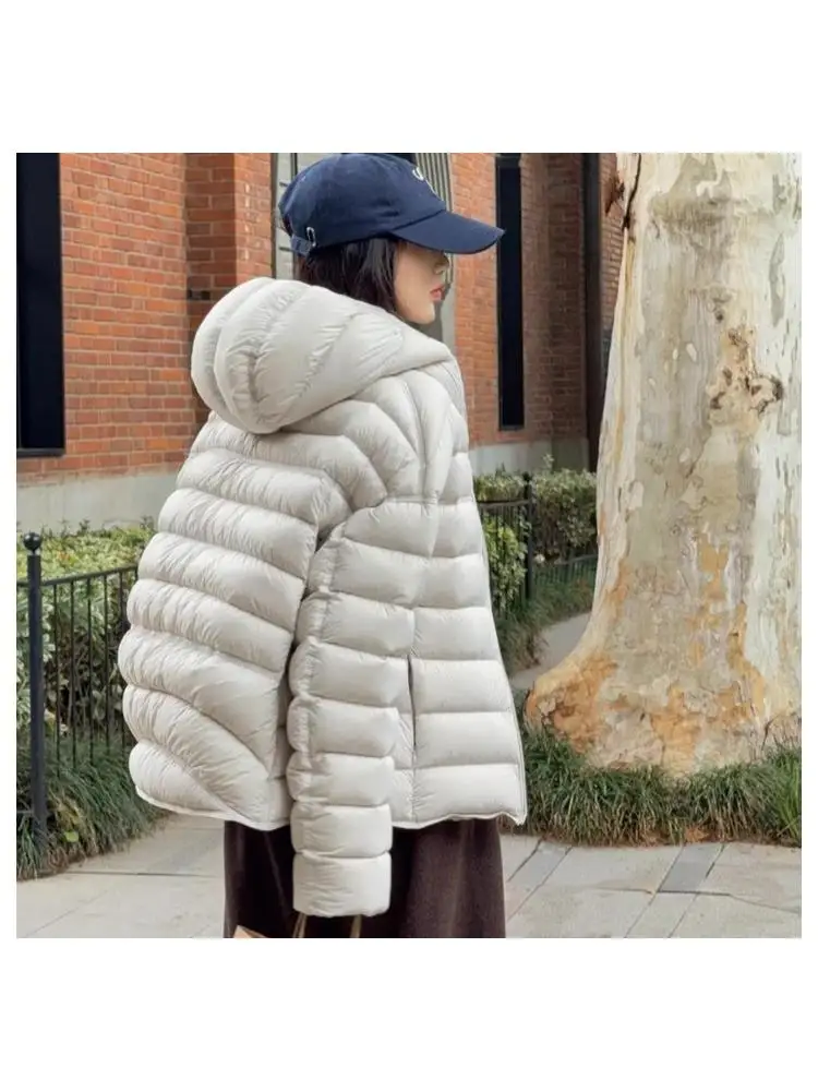 

Женская утепленная куртка с капюшоном на утином пуху, теплая, ветрозащитная, новая зимняя верхняя одежда, удобная, свободного кроя, с длинными рукавами, для повседневной носки