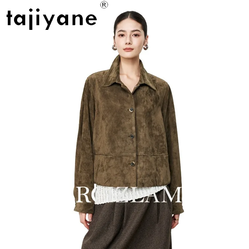 TAJIYANE Genuine Leather Jacket Woman Goatskin Suede Outerwear Vintage Leather Coat Loose Jackets for Woman Short Куртка Женская