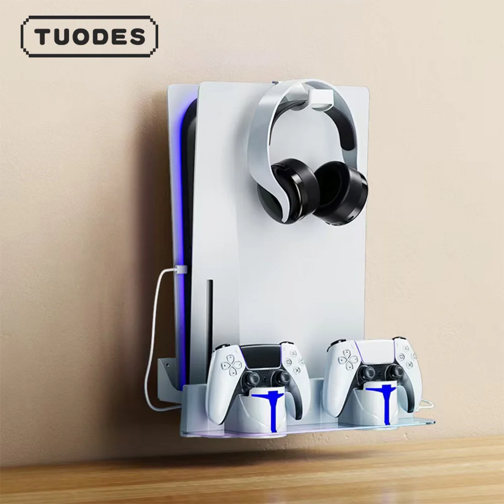 

TUODES Wall Mount With Controller Charging Dock RGB Color Stable Metal Stand Charge Station For PS5 / PS5 Pro / Ps5 Slim
