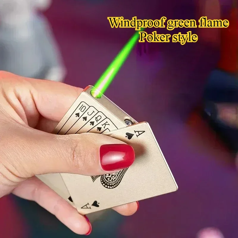 New Creative Jet Flame Poker Cigarette Lighter Metal Windproof Playing Card Gas Lighters Torch Fun Toys Smoking Accessories Gift