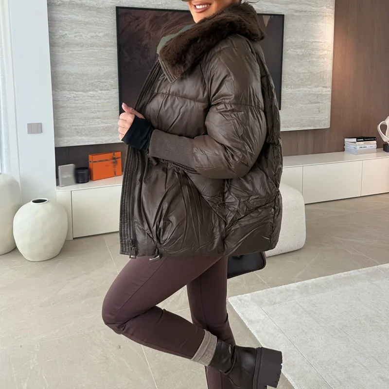 معاطف نسائية أنيقة ذات ياقة طية صدر السترة معاطف فضفاضة كاجوال بأكمام طويلة من القطن الصلب مبطنة للخريف والشتاء معطف خارجي سميك