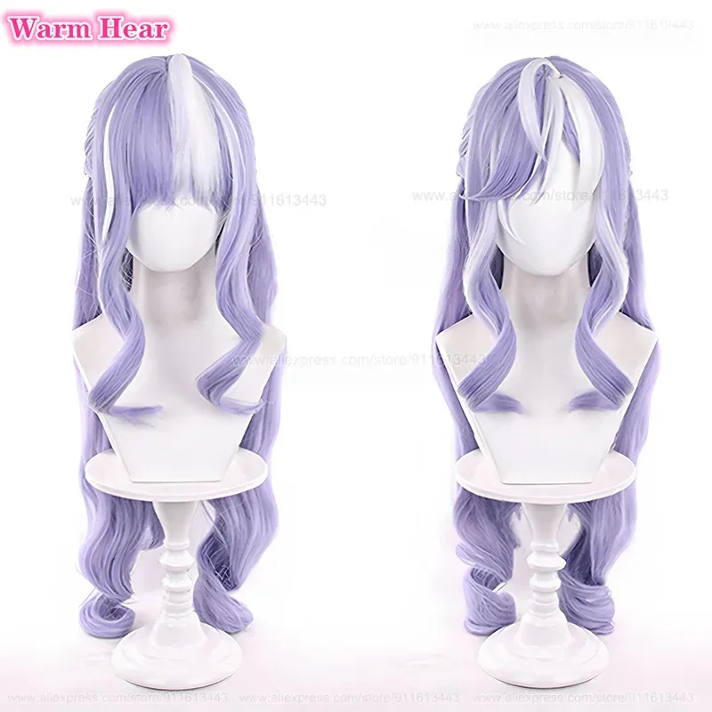 อา 124LQGame วิเวียนสังเคราะห์ยาว 80 ซม.สีม่วงหยิกคอสเพลย์อะนิเมะวิกผมและหูผมทนความร้อนปาร์ตี้ฮาโลวีนวิกผม + W