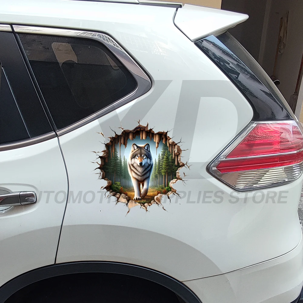3D Forest Wolf Car Sticker Realistic Animal Decal Vinyl Waterproof Sticker to Cover Scratches for SUV Truck Auto Body Decor