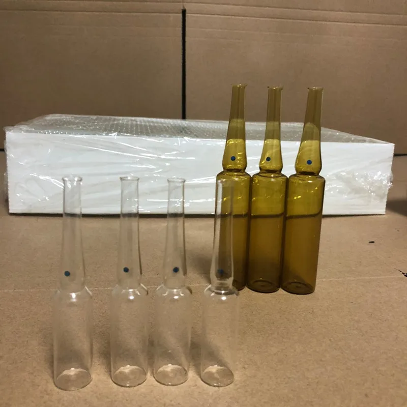 Boîte d\'ampoules en verre Transparent/marron, flacon à col incurvé, facile à plier, 1ml, 630 pièces/boîte