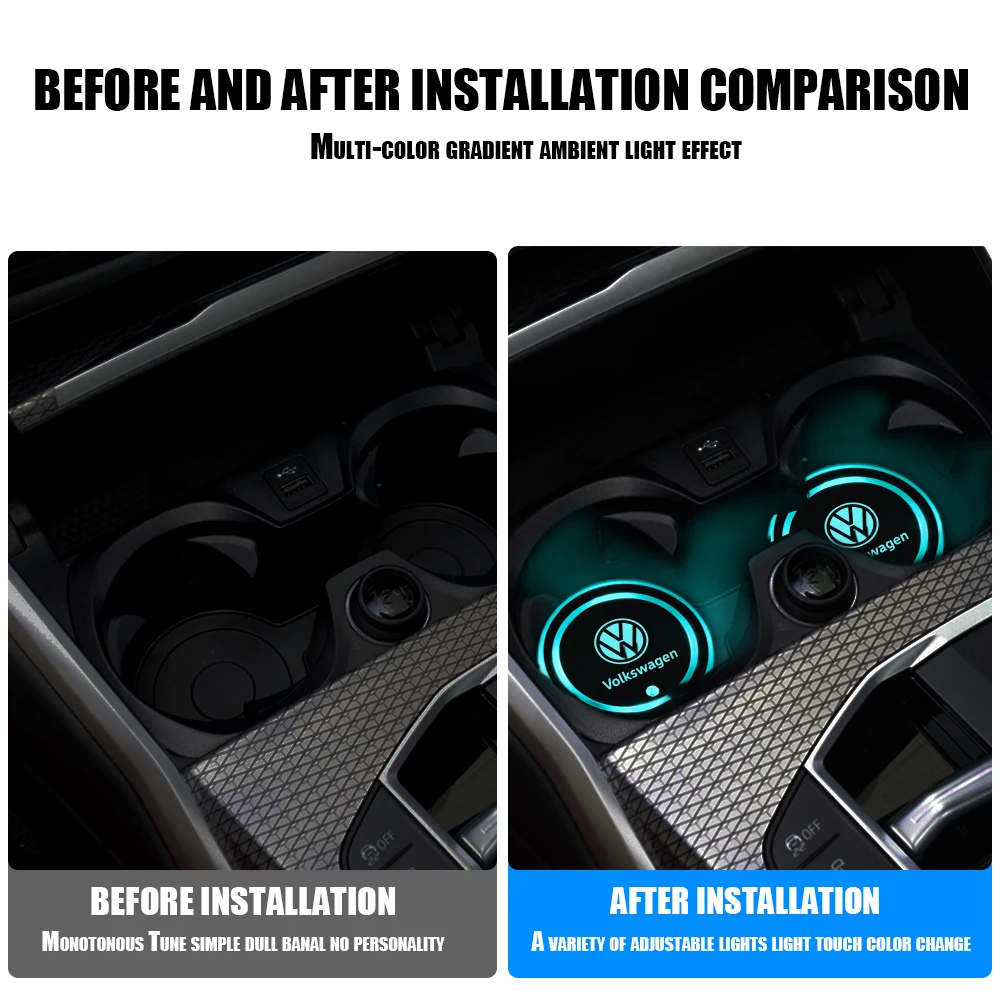 1PC/2PCS Led Car Cup Drink Holder Logo Light USB Charging Luminous Coaster Dla Volkswagen VW GOLF Polo Tiguan GTI PASSAT TSI