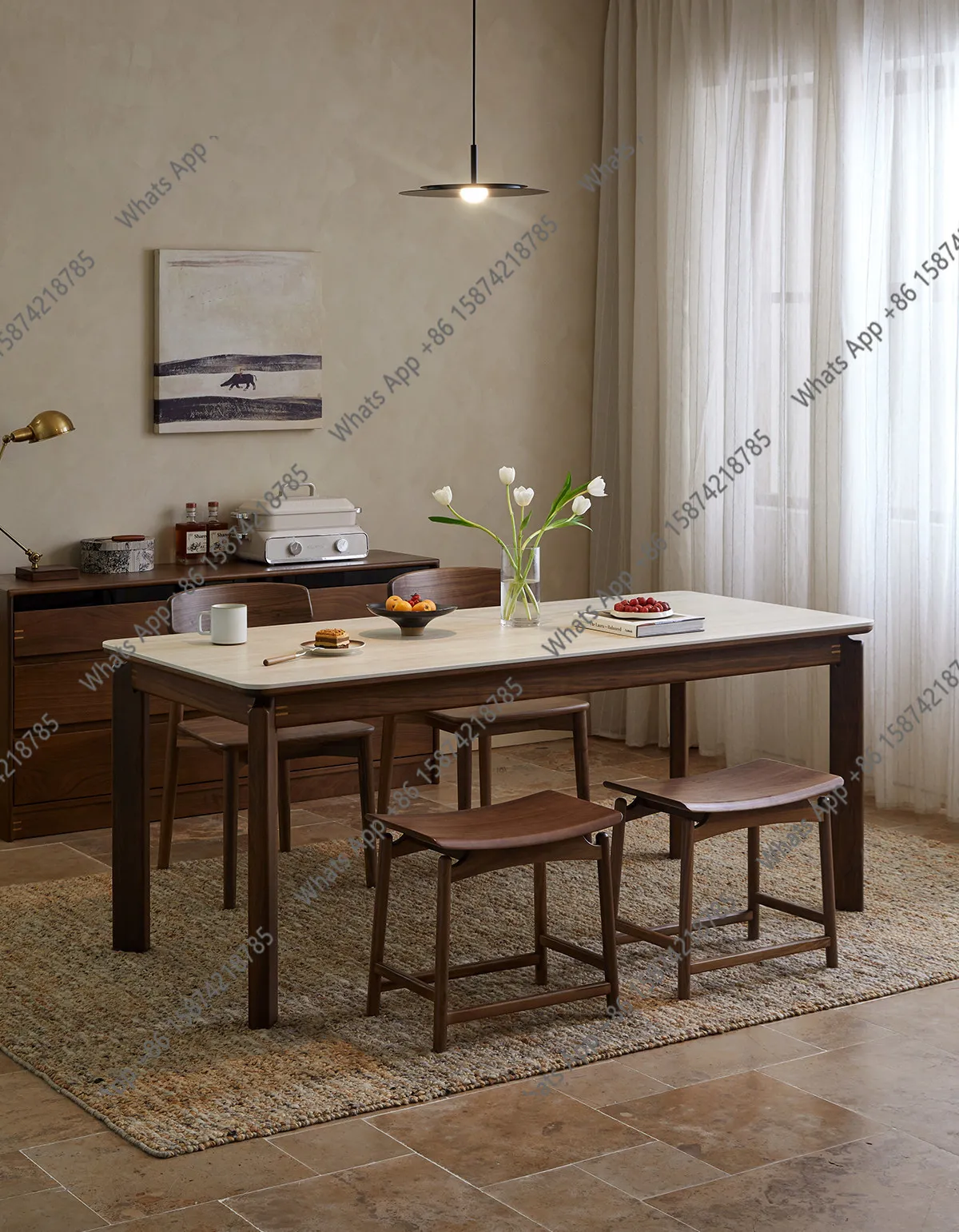 

North American black walnut rock slab dining table living room household small apartment rectangular dining table 2025 new