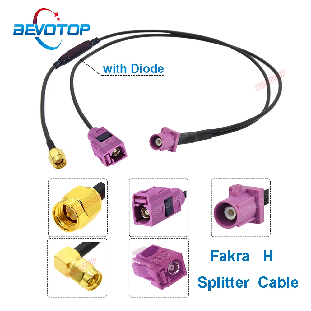 Y Type Fakra H Male to SMA Male /Fakra H Female 180° / 90° Fakra Splitter Cable RG174 Pigtail Car Wiring Harness Coaxial Jumper