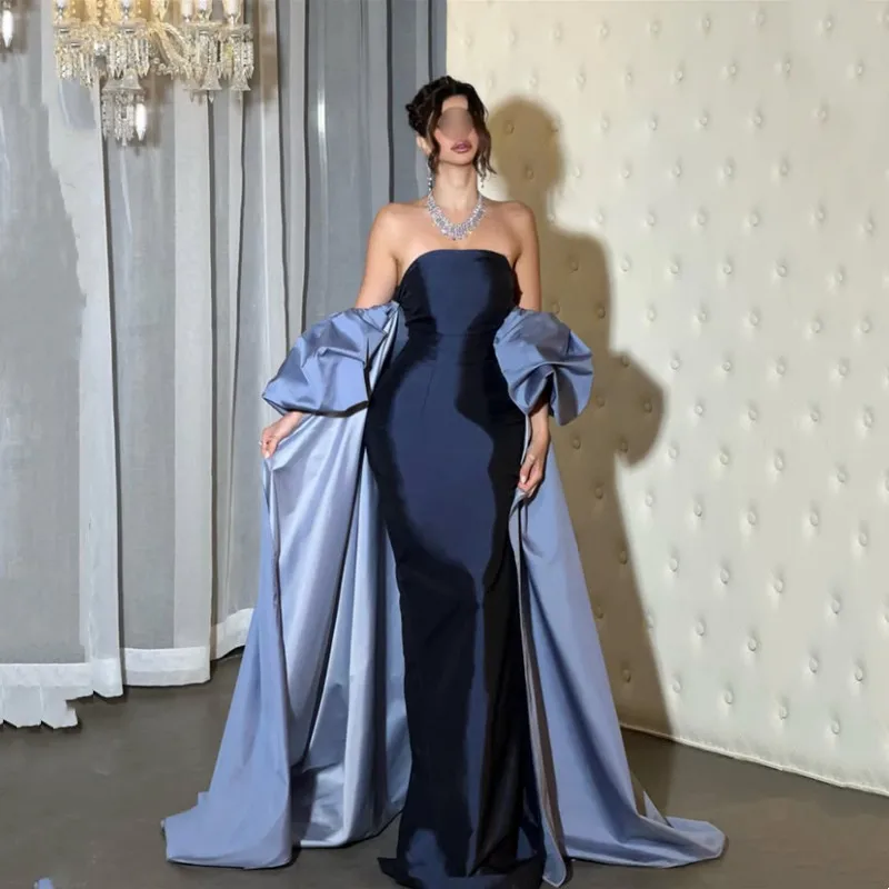 

Modern Satin Mermaid Prom Dress Sexy Strapless Off Sholder Evening Dress Sleeveless Pleat Open Back Sweep Train 2026 Customized