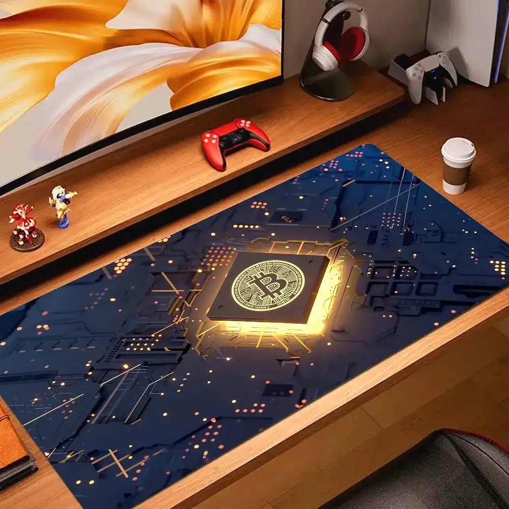 bitcoin Mouse Pad Gaming Large HD Mousepad Anti-slip Rubber mouse mat Computer Gamer Desk Mat Stitched Edge Black gamer Mousepad
