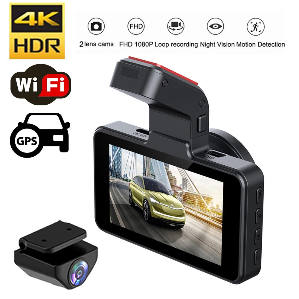 Car DVR GPS Wifi Dash Cam 4K 2160P Video Recorder Dashcam Auto Vehicle Black Box Rear View Reverse Car Camera Car Accessories