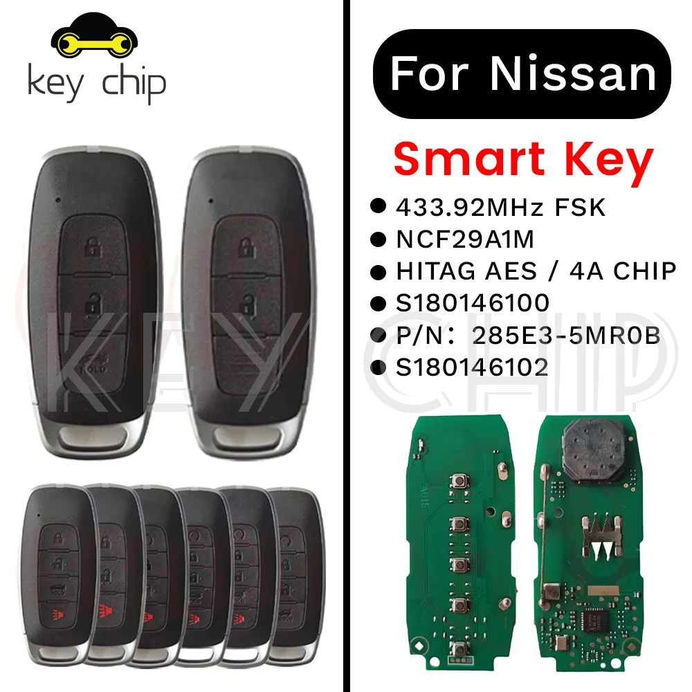 

For Nissan Rogue Kicks Ariya Versa Pathfinder Ignis X-Trial 2022 202 4A Chip 433MHZ KR5TXPZ1/Z2/Z3 S180146105 Remote Car Key