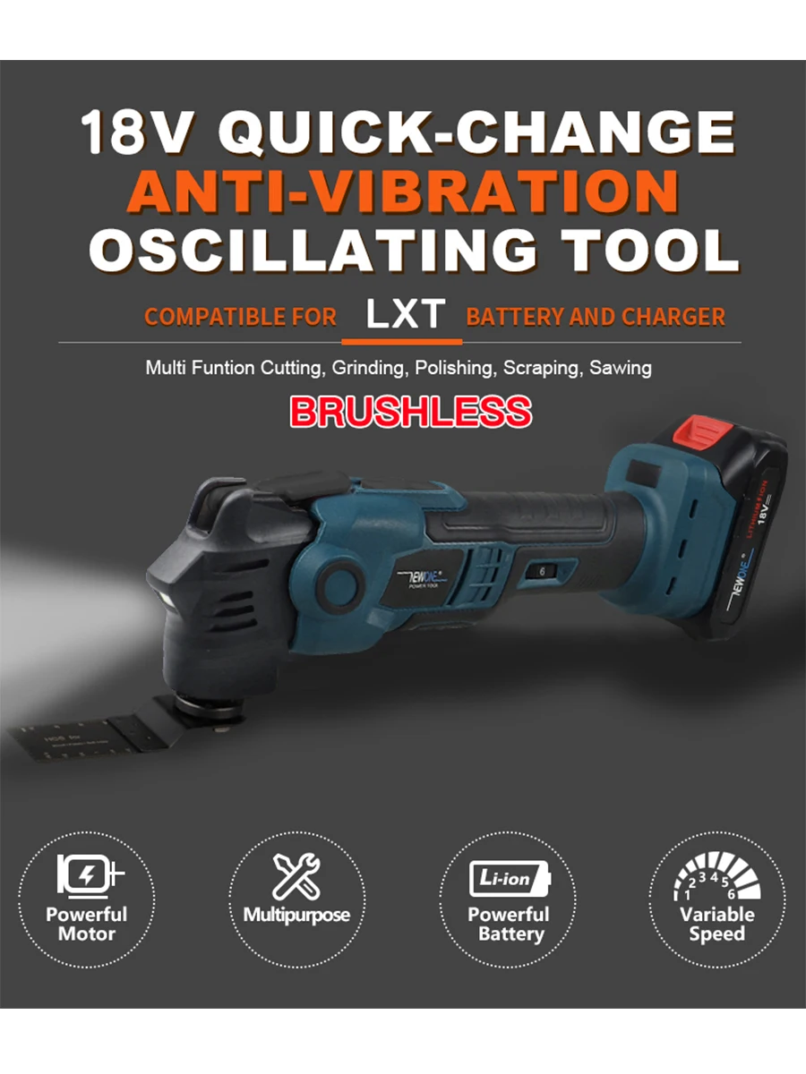 NEWONE 18V Brushless Quick release Oscillating tool Multi functional tool Renovator Electric trimmer Compatible for MAKITA 18V