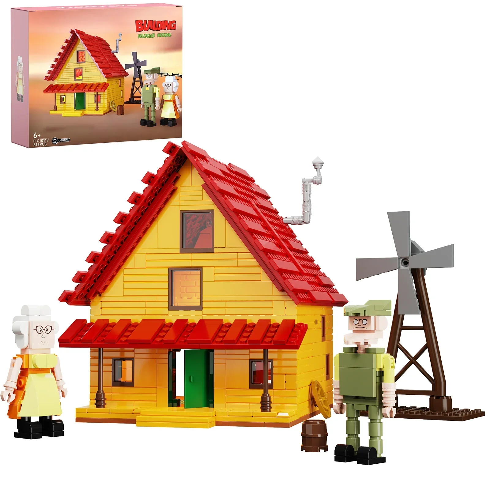 MOC Ideas Farm Windmill Cottage Blocks Courage Cowardly Dog's House Bausatz Weihnachtsgeschenke für Jungen und Mädchen (613 Stück)