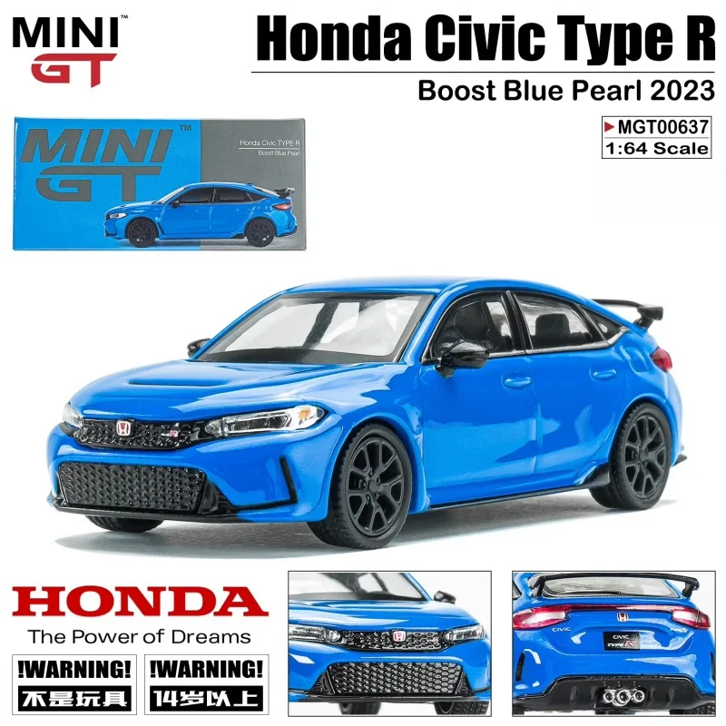 MINIGT 1:64 Honda Civic Type R Pearl Blue, alloy die-cast static miniaturized car Fashion play model,boys' toy,Adult collection.