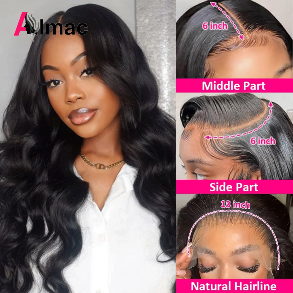 

13x6 Body Wave Lace Front Human Hair Wig Pre Plucked 180% Density Transparent Lace Frontal Wigs Remy Hair With Baby Hair