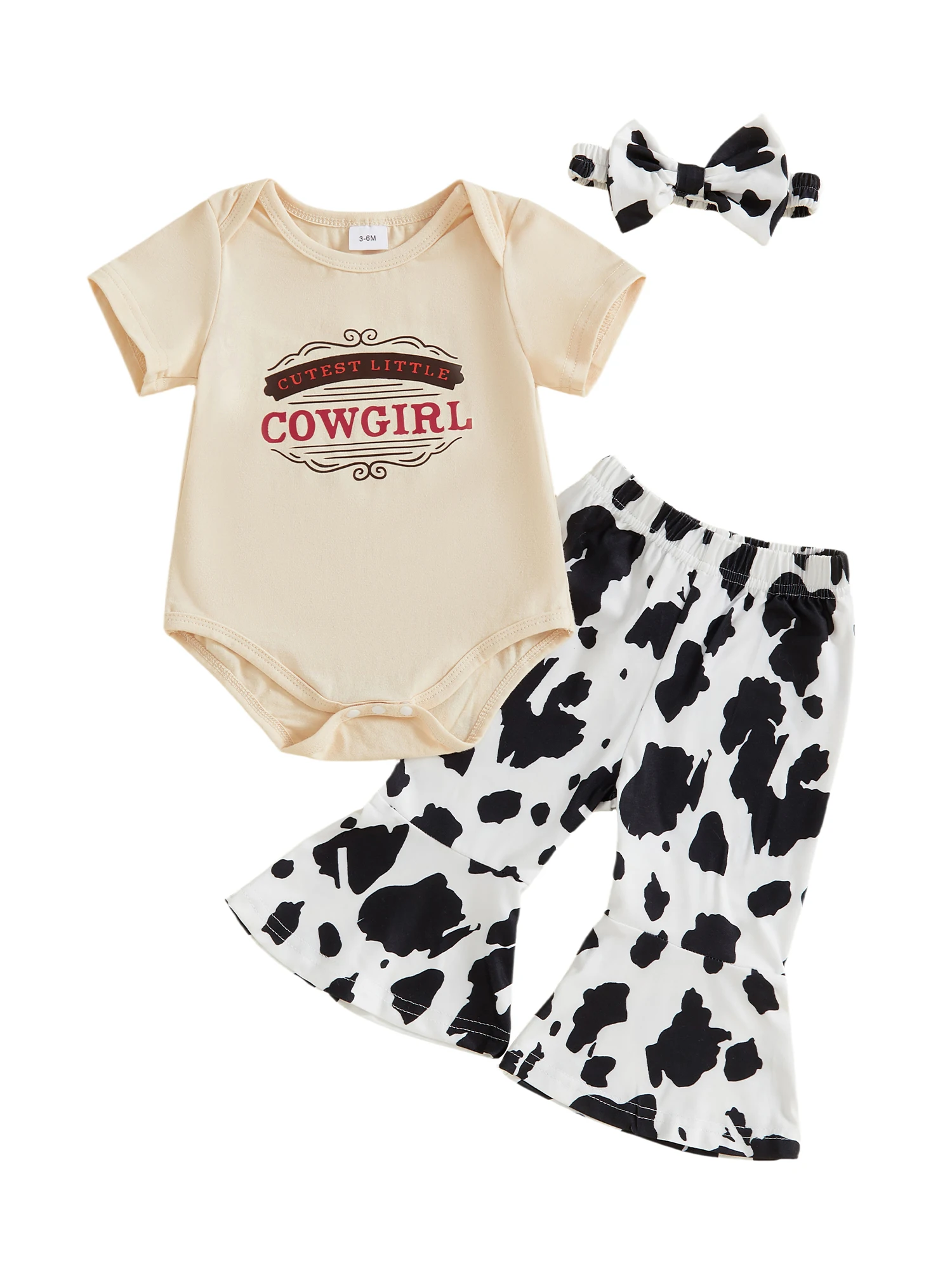

Adorable Infant Cowgirl Attire Cute Romper Flared Pants and Bow Headband Set for Baby Girls