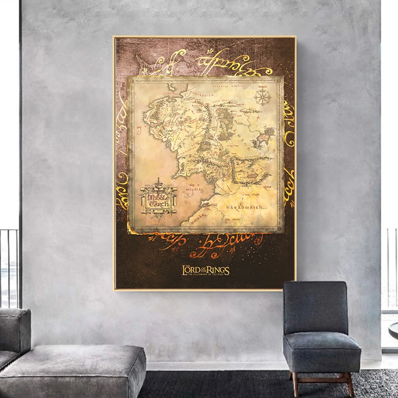 Vintage Middle-Earth Maps Map Canvas Painting Retro Middle-earth Map Canvas Abstract  Wall  Art  Picture Living Room  Art Decor