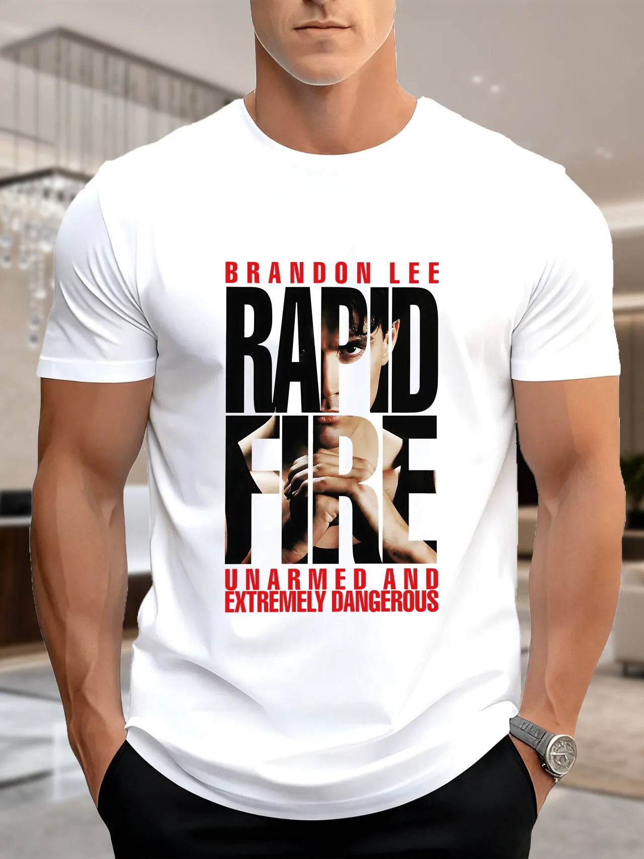 تي شيرت رجالي بطبعة جرافيك - تصميم سكين وخلفية حمراء، 100% قطن مريح للتنفس، ملابس غير رسمية عصرية، عصرية #2