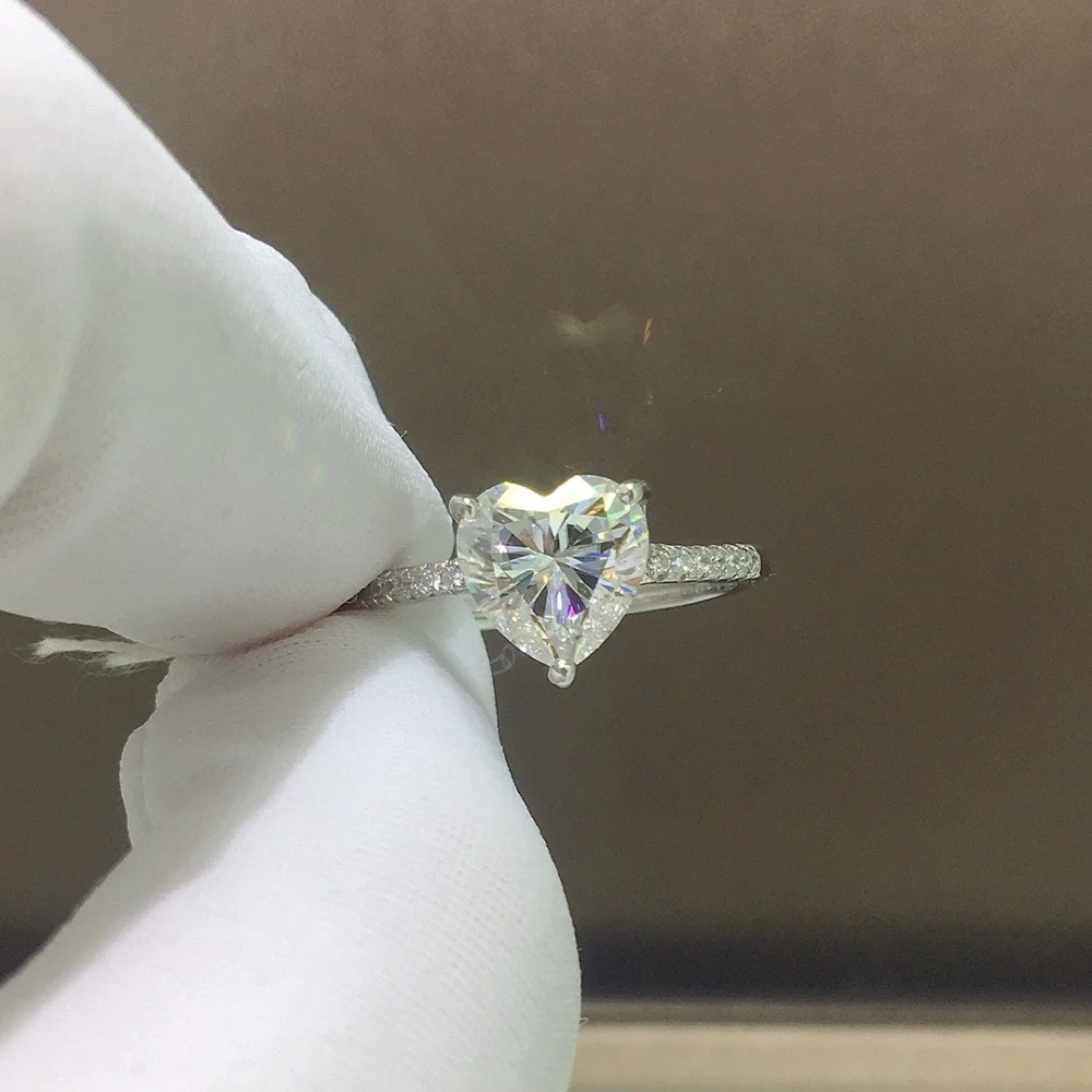 S925 2 Carats High Quality Moissanite Diamond Heart Ring Fashion Elegance Jewelry Birthday Women Mature Charm Gift