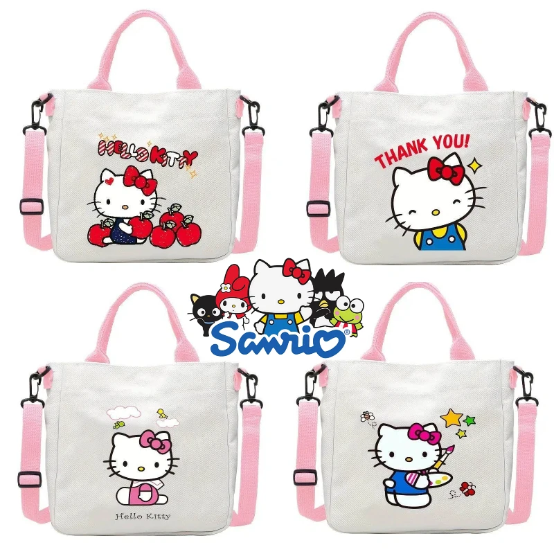 

Сумка Sanrio Hello Kitty для девочек, милая повседневная сумка через плечо, модная и портативная холщовая сумка для хранения, подарок