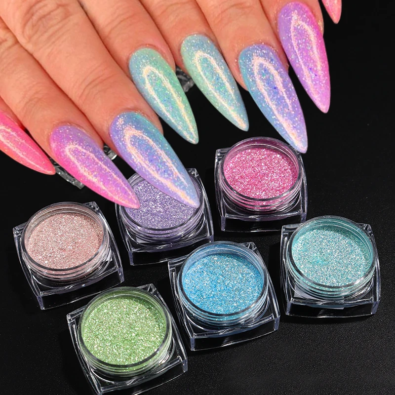 6pcs Shiny Mermaid Glitter Nail Powder Sparkly Diamond Chrome Pigment Flakes Colorful Sugar Powder Y2K Summer Nail Art Decor
