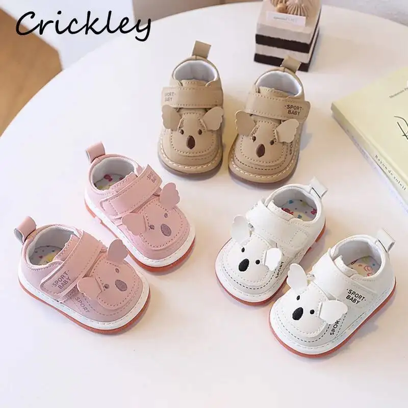 

Детская повседневная обувь с рисунком коалы, однотонные мягкие кроссовки из искусственной кожи для маленьких мальчиков и девочек, обувь с крючком и петлей для младенцев, детская обувь для первой прогулки со звуком