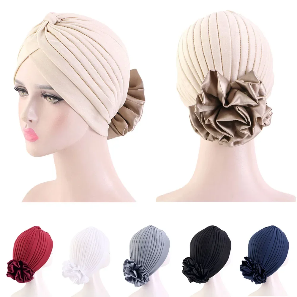 

2025 Fashion Muslim Hijab Caps Satin Big Flower Turban Bonnet for Woman Islamic Wrap Head Inner Cap for Hijabs Trendy Headdress