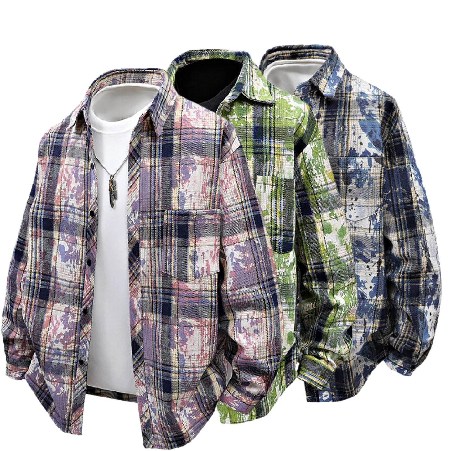 

Retro American Dyed Plaid Long Sleeve Shirt Men's Spring Autumn High End Feeling Trendy Brand Small Couple Style Jacket