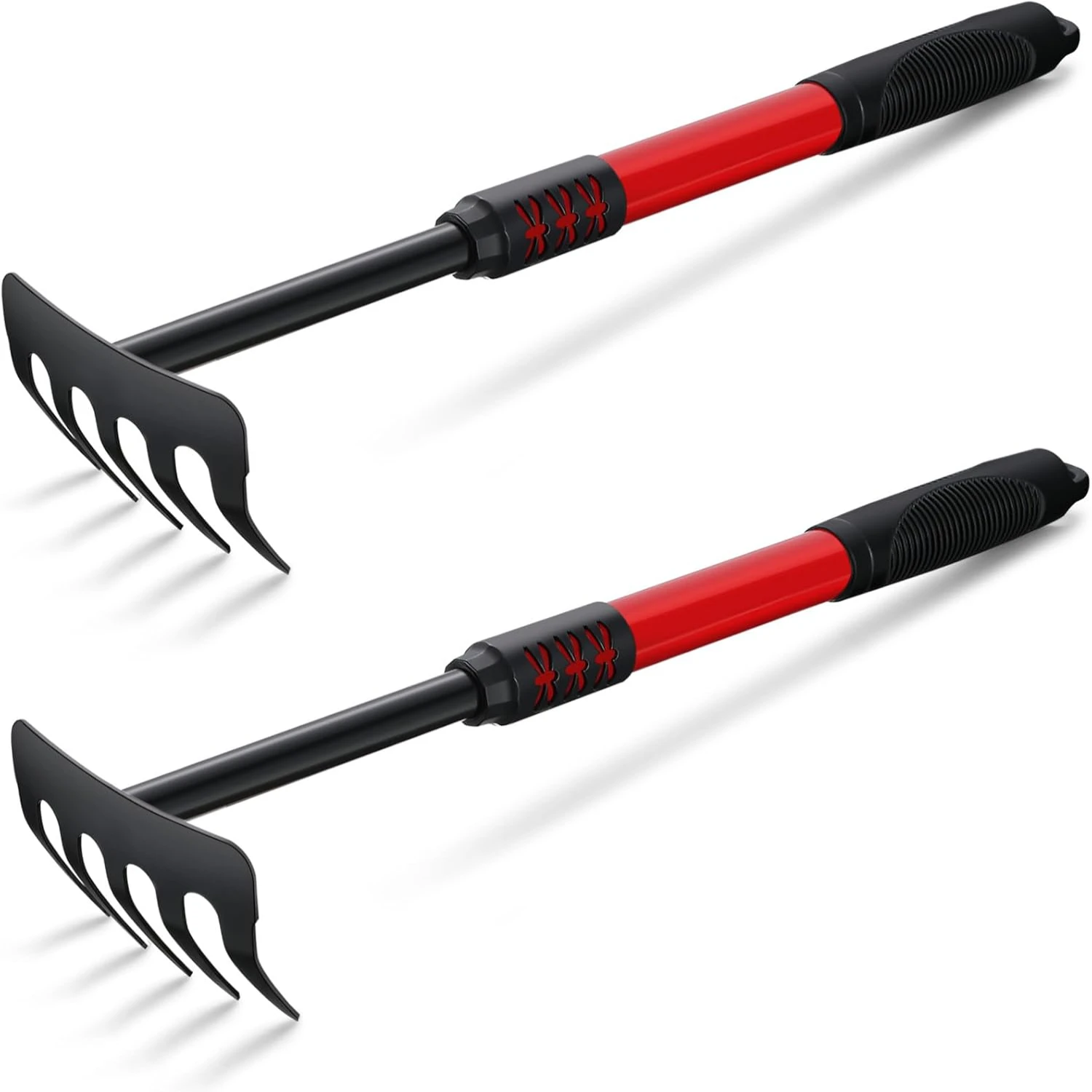 2 Pack 17 Inch Hand Rake Cultivator Carbon Steel Mini Rake 5 Tines Hand Tiller Small Hand Rake Garden Tool with Non Slip Handle