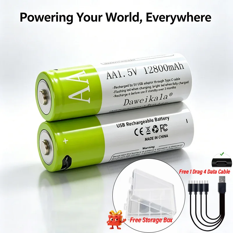 AA USB Rechargeable Lithium Ion Battery 1.5V 12800mAh High Capacity Batteries Pilas Recargables AA Baterías Fast Charging Type-C