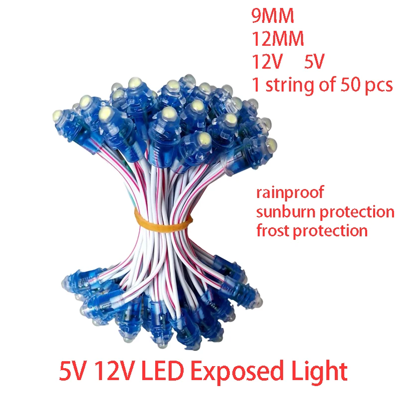 50 SZT./zestaw LED Lampki sznurkowe z wypełnieniem klejem, odkryte, perforowane billboardy, perforowane litery, wodoodporne koraliki 9mm 12mm 5V 12V