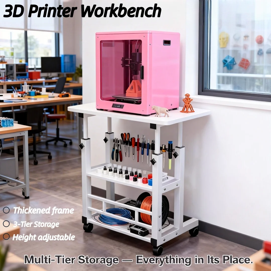 

[Enhanced 3D Printer Workbench] Heavy-duty 3D Printer Stand Features a Storage Rack, Metal Frame, Large Work Surface, and Four Brake Wheels. Suitable for 3D Printing Studios, Offices, Bedrooms, and Other Locations, It Is Durable and Easy to Clean.