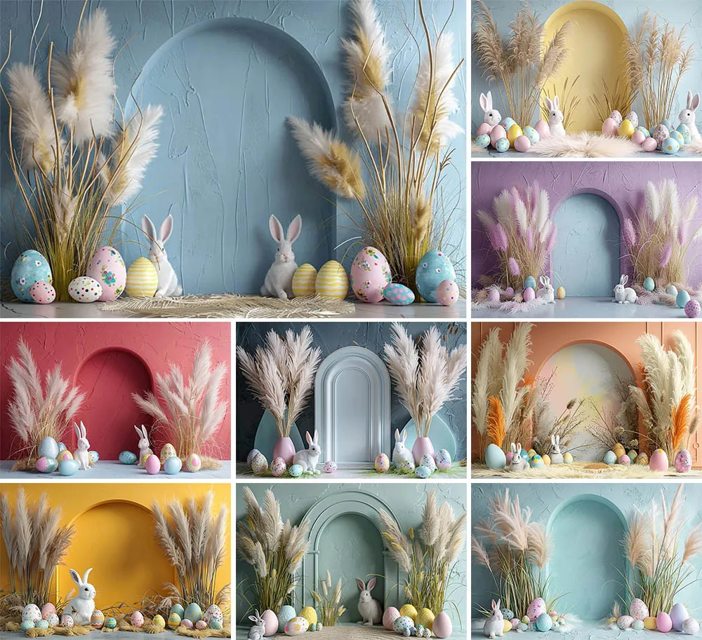 

Mehofond Spring Easter Day Photography Backdrop Newborn Birthday Party Boho Pampas Art Egg Rabbit Decor Photo Background Prop