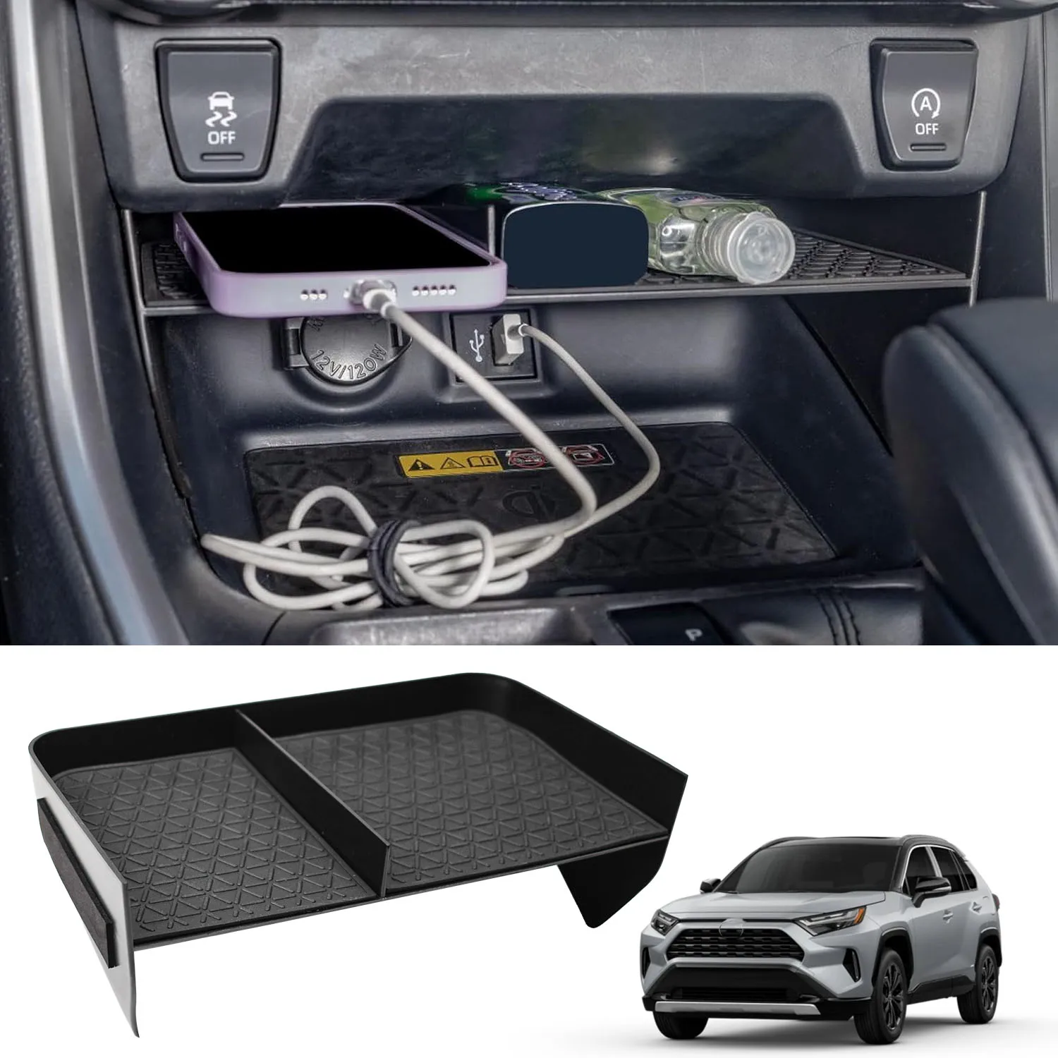 

Front Center Console Organizer Tray Dividers for Toyota RAV4 2019-2025 and 2021-2025 RAV-4 Prime Insert Gear Shift Storage Box