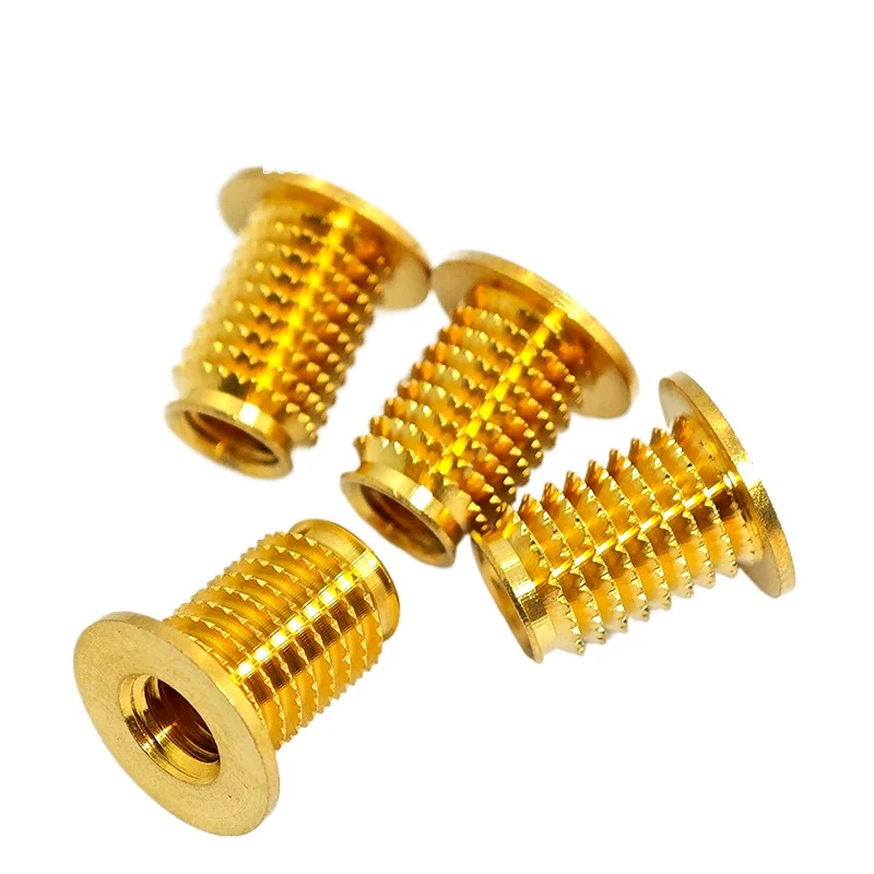 Brass Knurled Threaded Inserts Nutserts M3 M4 M5 M6 Cold Press Copper Flange Nuts Anti-Pullout for Plastic Wood Copper Fasteners