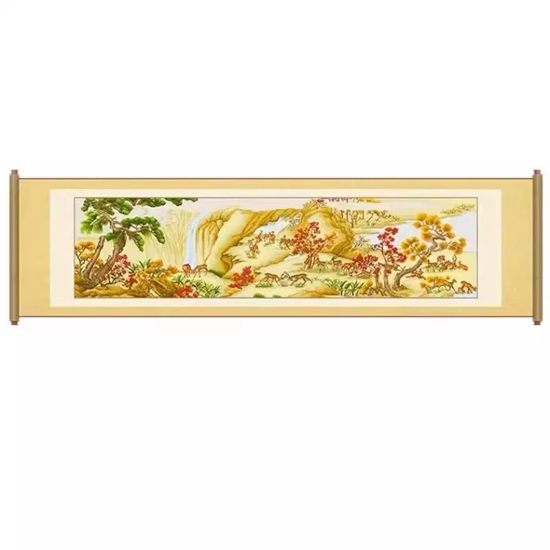 11ct 267x75cm Hundred Deers Painting Embroidery DIY Chinese Style Printed Kits Cross Stitch Needlework Set Home Decor Crafts