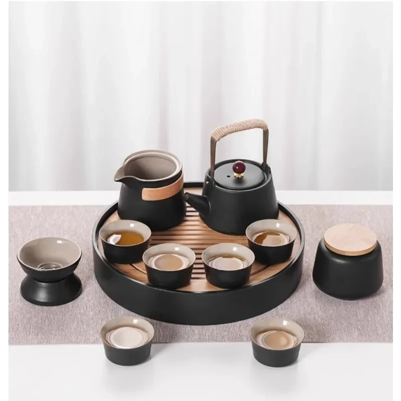 Tea set Household light luxury black pottery small tea tray