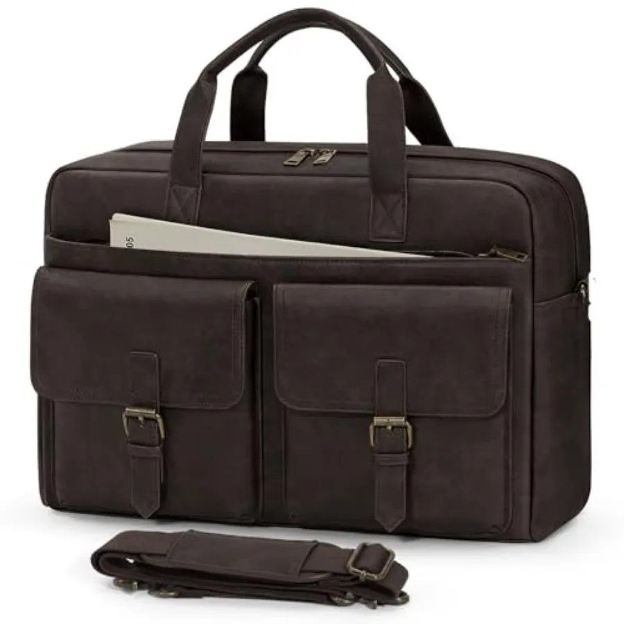 Messenger Bag for Men 16 Inch Leather Laptop Bags Work Computer Briefcase Vintage Mens Satchel Shoulder Bag for Work Office Bus
