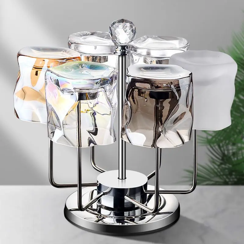 Japanese style home high aesthetic glass cups for drinking water, twisted cup placement rack