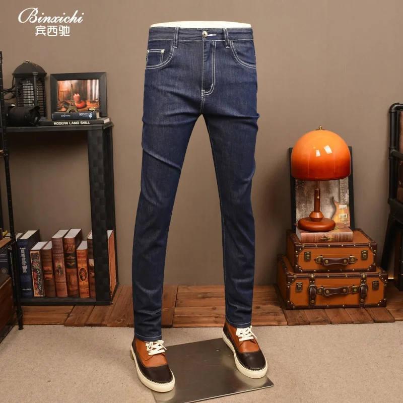 Men's 2026 Summer New Thin Blue Denim Pants Without Lining, Stretch Slim Skinny Versatile, Daily Casual Pants